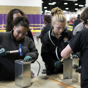 Students interact with exhibits at the 10th annual Pierce County Career Day on Nov. 8, 2017.