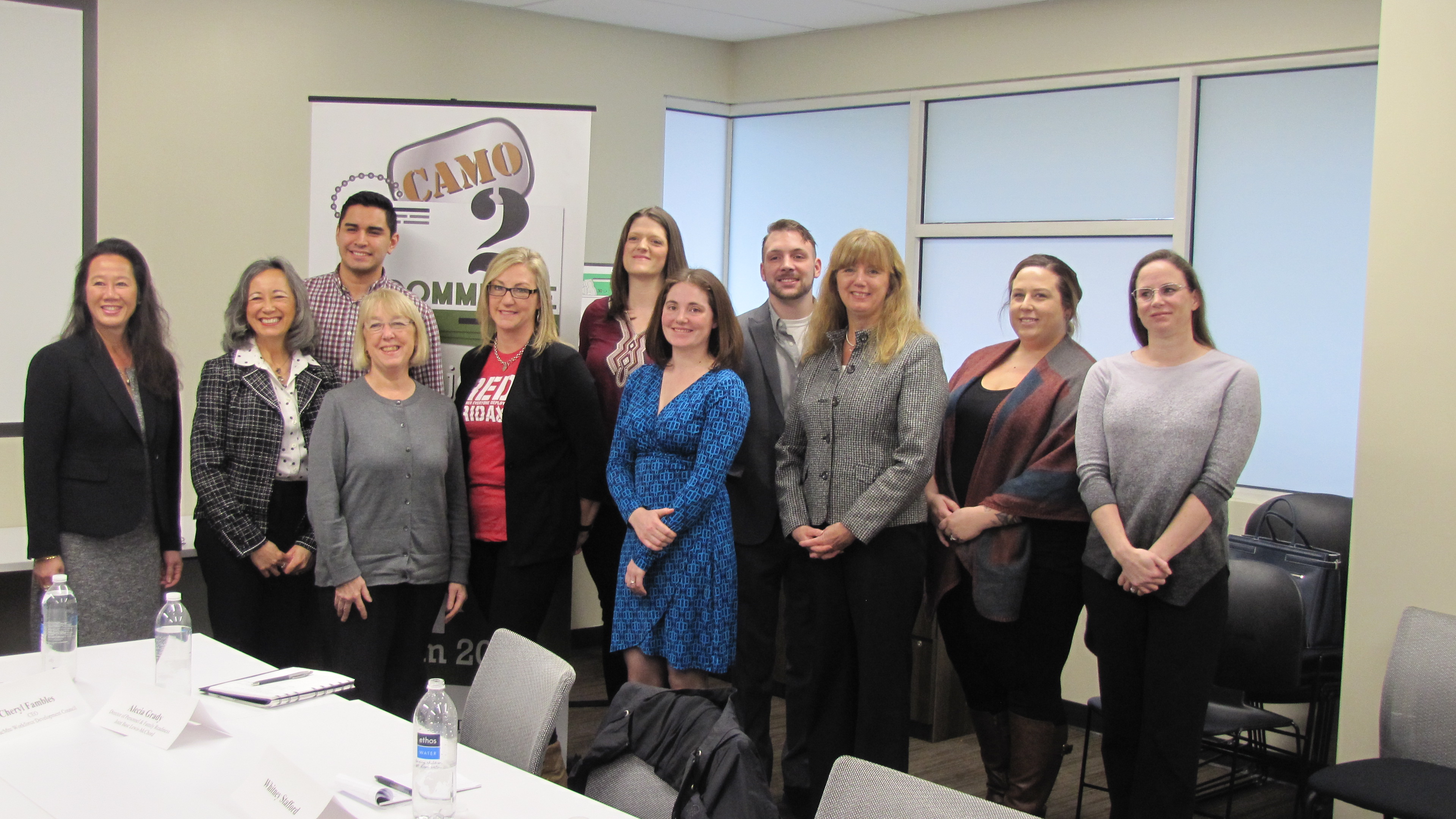 U.S. Sen. Patty Murray, WorkForce Central CEO Linda Nguyen and Pacific Mountain Workforce Development Council CEO Cheryl Fambles join several military spouses at a roundtable event in Lakewood, Wash., on Feb. 16, 2018.
