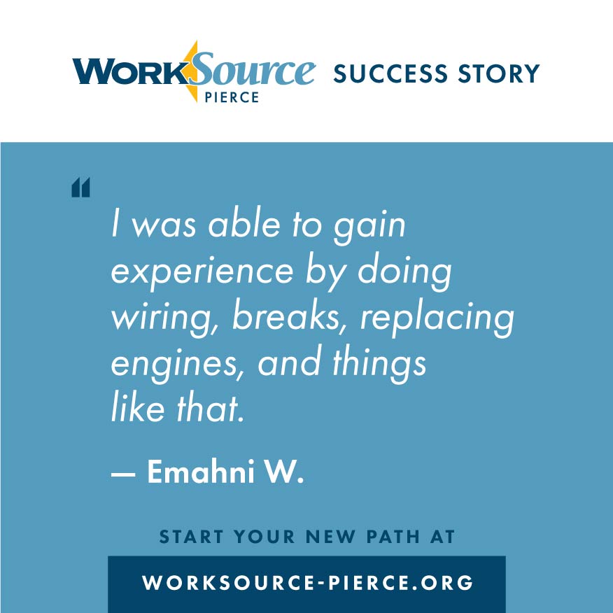 Emahni, 22, was able to utilize the Hire Pierce County Next Gen program to gain valuable work experience that directly coincided with their schooling.